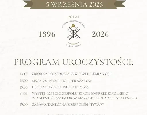 130-lecie OSP Zalesie Śląskie: strażacy zapraszają na jubileuszową sobotę