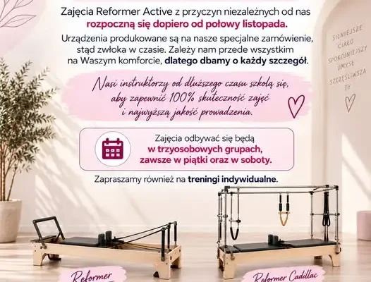 Zajęcia Reformer Active w Harmony Center wystartują dopiero w połowie listopada