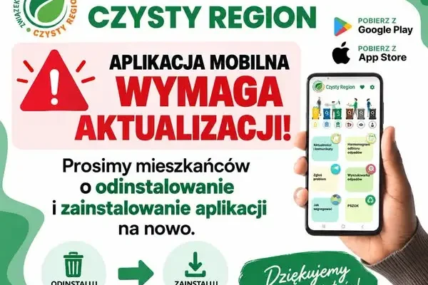 Aplikacja Czysty Region wymaga aktualizacji – mieszkańcy muszą ją przeinstalować