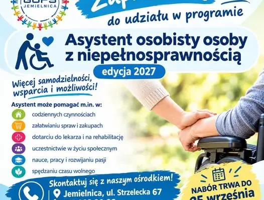 Gmina Jemielnica: nabór do programu Asystent osobisty osoby z niepełnosprawnością 2027