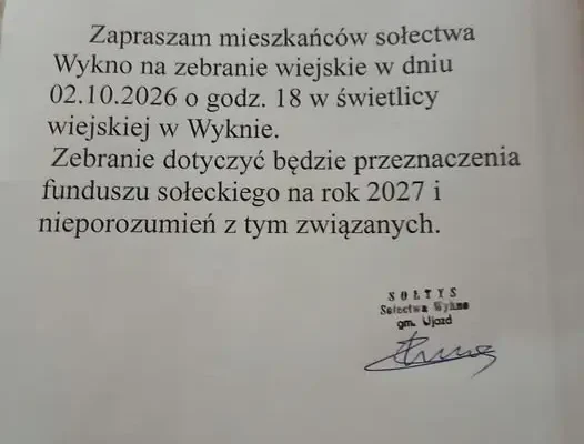 Zebranie wiejskie w Wyknie – fundusz sołecki 2027 i nieporozumienia