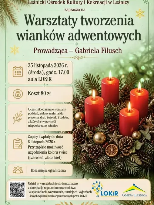 Warsztaty tworzenia wianków adwentowych w Leśnicy – zapisy do 9 listopada