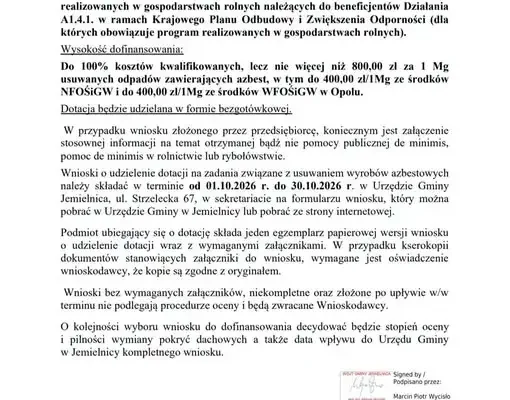 Gmina Jemielnica dofinansuje usuwanie azbestu – nabór wniosków do 30 października