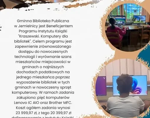Gminna Biblioteka Publiczna w Jemielnicy z nowym sprzętem komputerowym