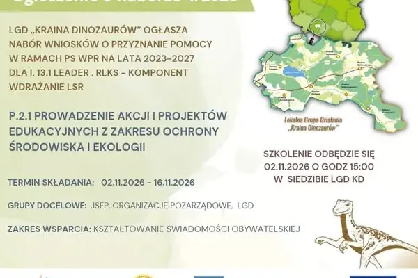 LGD Kraina Dinozaurów ogłasza nabór wniosków na projekty edukacyjne z ochrony środowiska