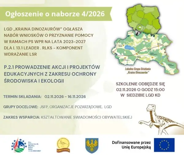 LGD Kraina Dinozaurów ogłasza nabór wniosków na projekty edukacyjne z ochrony środowiska